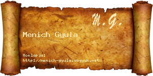 Menich Gyula névjegykártya